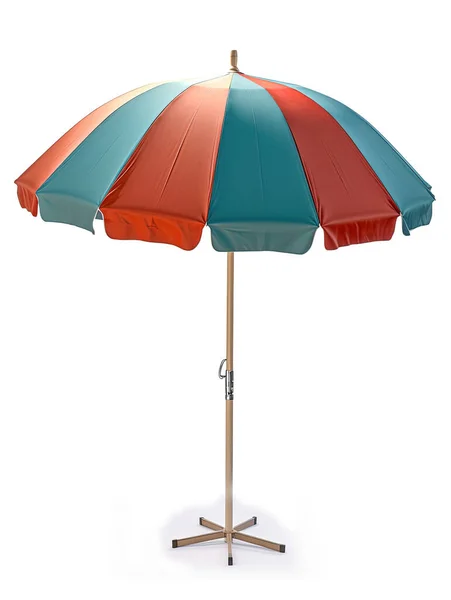 Csíkos Strand Esernyő Elszigetelt Fehér Alapon — Stock Fotó