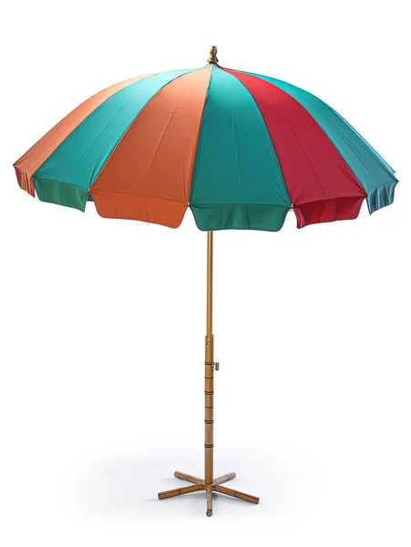 Striped Beach Umbrella Isolated White Background — Stock Photo, Image