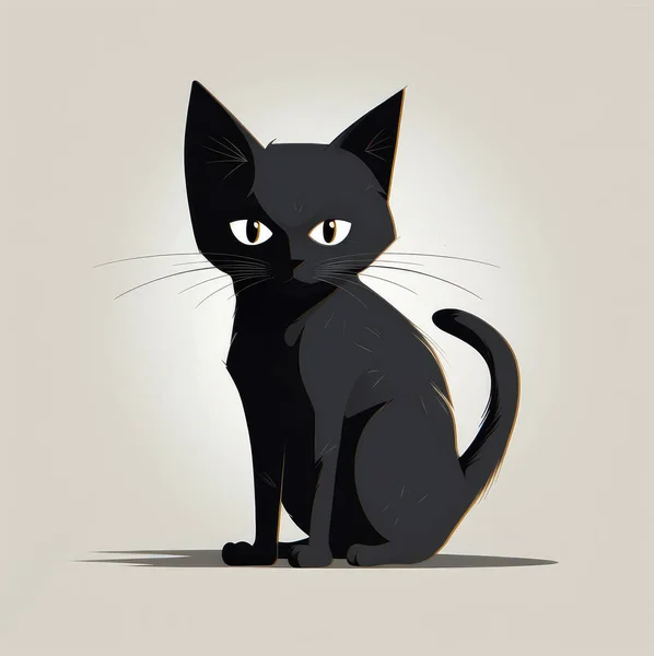 Иллюстрация Черной Кошки Светлом Фоне — стоковое фото