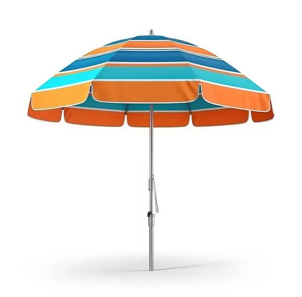 Striped Beach Umbrella White Background — Stock Photo, Image