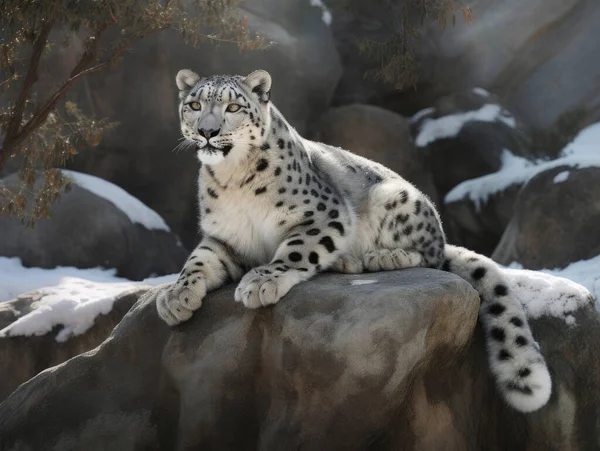 Lampart Śnieżny Irbis Panthera Uncia Jest Dużym Kotem Zamieszkującym Pasma — Zdjęcie stockowe