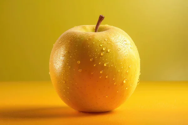 Yellow Apple Water Drops Close — Stock Photo, Image