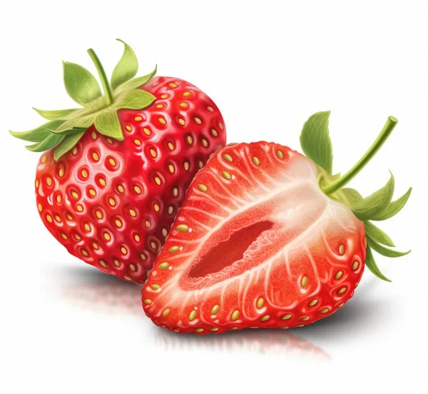 Erdbeere Auf Weißem Hintergrund Halbiert — Stockfoto