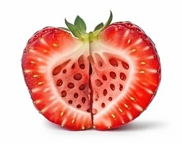 Erdbeere Auf Weißem Hintergrund Halbiert — Stockfoto
