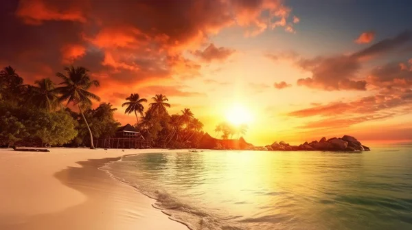 Wunderschöne Paradiesische Landschaft Tropischer Inselstrand Sonnenaufgang — Stockfoto