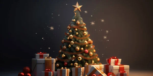 Vánoční Stromek Vánoční Dárky Vánoční Banner Nebo Pozdrav Karty Design — Stock fotografie