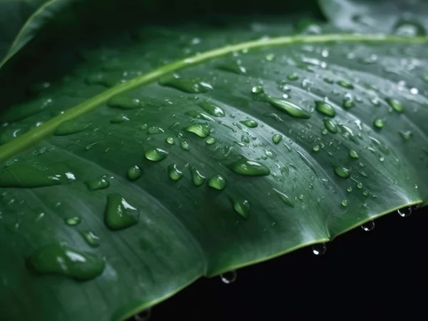 Raindrops Surface Green Leaf Close — Stock Photo, Image