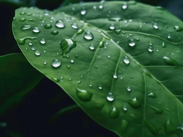 Raindrops Surface Green Leaf Close — Stock Photo, Image