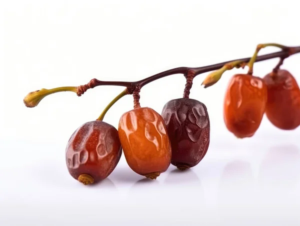 Ein Zweig Mit Der Frucht Eines Dattels Vor Weißem Hintergrund — Stockfoto