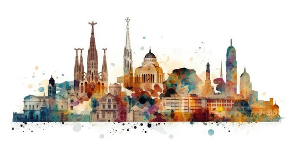 Illustration Staden Barcelonna Spanien Ljus Vit Bakgrund — Stockfoto