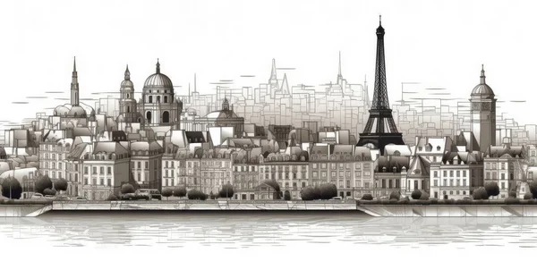 Ilustração Cidade Paris França Fundo Branco Claro — Fotografia de Stock