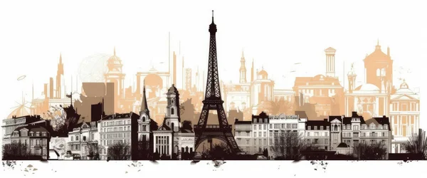 Illustration Staden Paris Frankrike Ljus Vit Bakgrund — Stockfoto