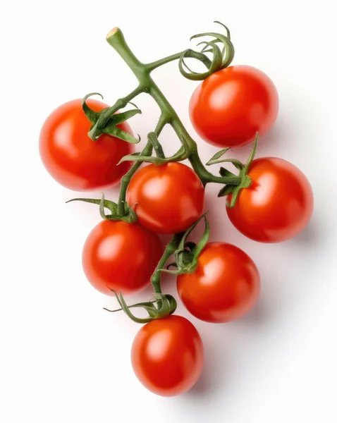 Red Cherry Tomatoes Twig Isolated White Background Top View — Stock Photo, Image