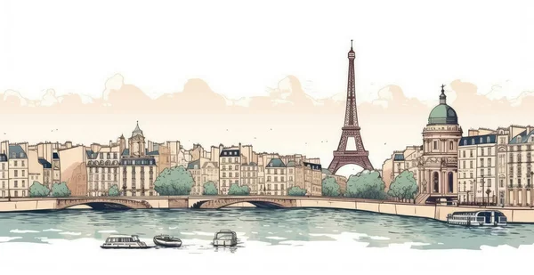 Ilustração Cidade Paris França Fundo Branco Claro Fotografia De Stock