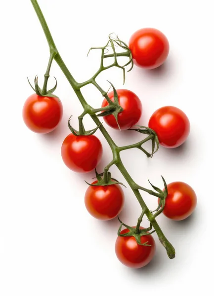 Red Cherry Tomatoes Twig Isolated White Background Top View — Stock Photo, Image