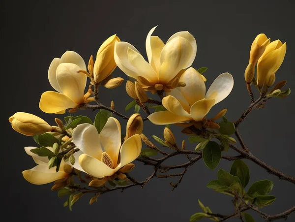 黄色のマグノリアの花の枝が閉じて マクロ写真 サイドビュー — ストック写真