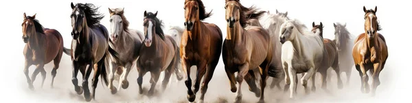Pferdeherde Läuft Schnell Vor Weißem Hintergrund — Stockfoto