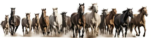 Конячі Стада Швидко Бігають Білому Тлі — стокове фото