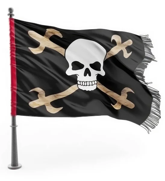Bandera Pirata Con Cráneo Huesos Cruzados Sobre Asta Bandera Sobre —  Fotos de Stock