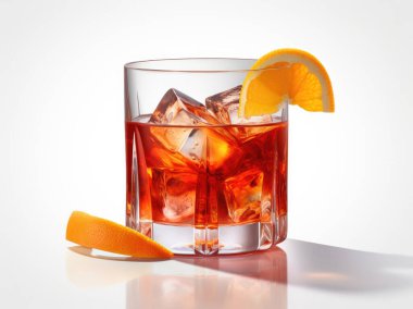 Buzlu ve portakal dilimli kristal bardakta Negroni Kokteyli.