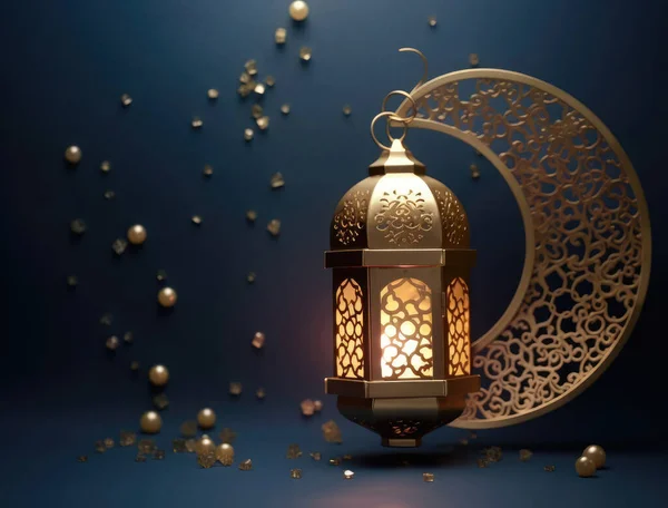 Ramadan Achtergrond Met Een Gouden Lantaarn Maan — Stockfoto
