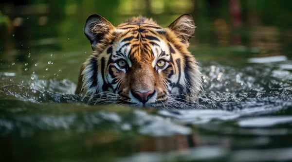 Sibirisk Tiger Vattnet Det Vilda — Stockfoto