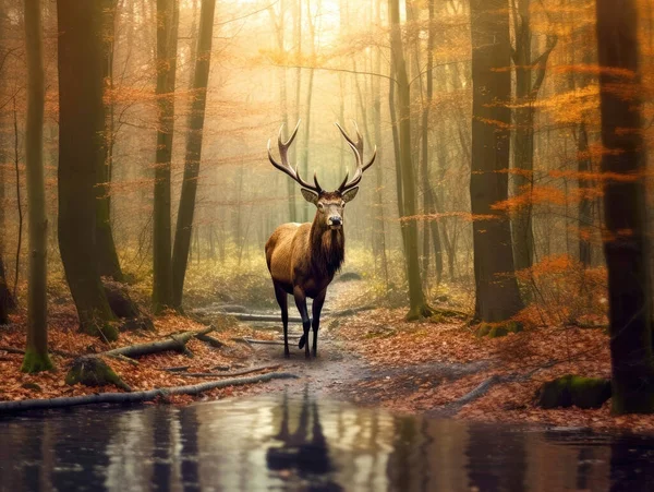 森の中を歩く鹿 ロイヤリティフリーのストック写真
