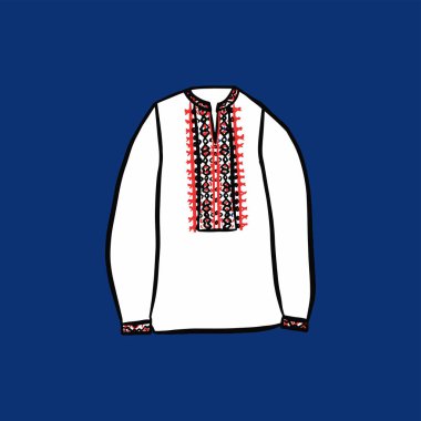 Erkek Ukrayna Nakışçı Gömleği. Sketch Doodle Hand 'in Vektör Çizimi Kültürel Giysiler.