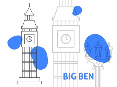 Big Ben Line Banner. Taslak Yapı Seyahat Mimarisinin Vektör İllüstrasyonu.