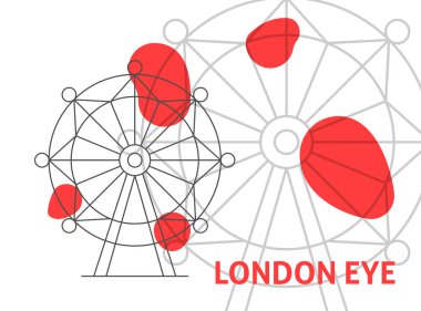 London Eye Line Banner 'da. Taslak Yapı Seyahat Mimarisinin Vektör İllüstrasyonu.