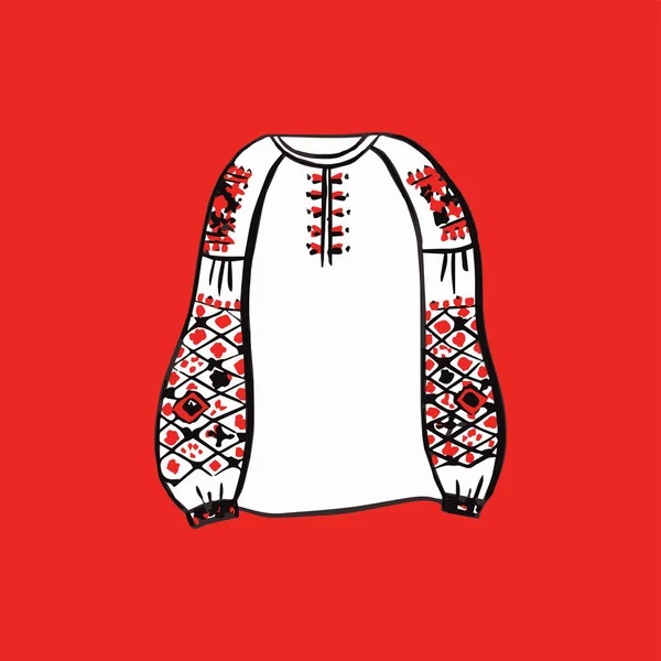 Donna Ucraina Camicia Ricamo Illustrazione Vettoriale Dei Vestiti Culturali Disegnati — Vettoriale Stock