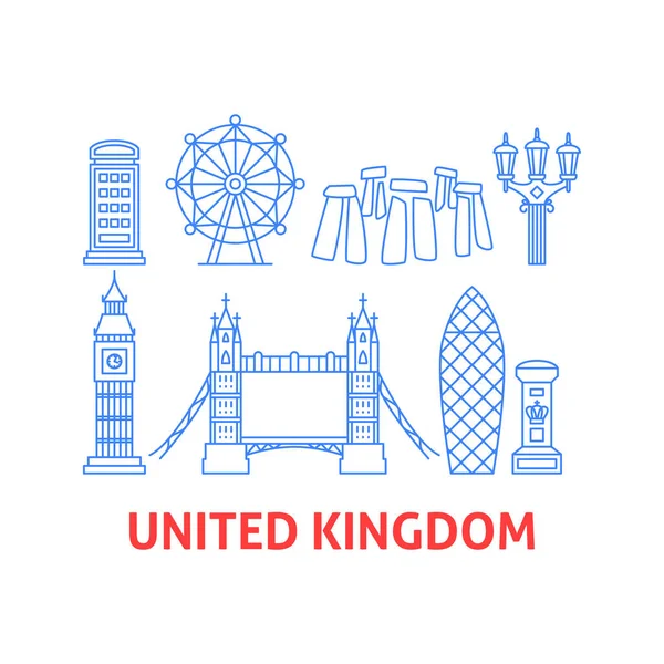 United Kingdom Line Objects Ilustración Vectorial Del Esquema Símbolo Arquitectura — Vector de stock