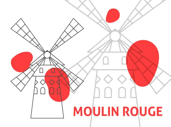 Moulin Rouge Banner Concept Εικονογράφηση Διάνυσμα Του Περίγραμμα Κτίριο Travel — Διανυσματικό Αρχείο