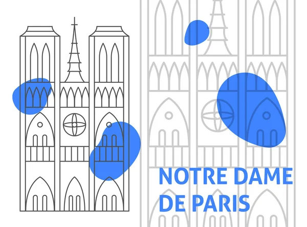 Notre Dame Paris Banner Concept Inglés Ilustración Vectorial Del Esquema — Vector de stock