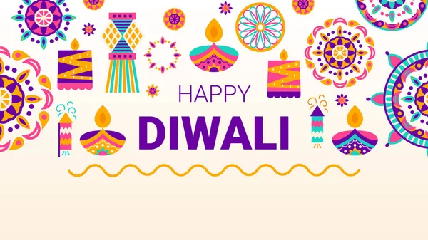 Happy Diwali Banner Vector Illustration Indian Holiday Celebration — Stock Vector