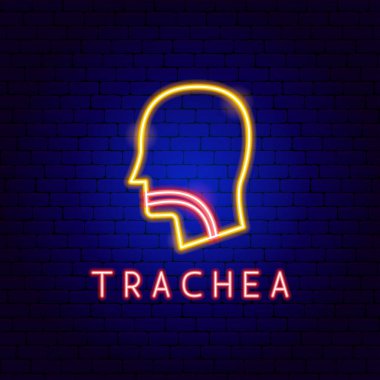 Trakea Neon Etiketi. Tıbbi İnsan Sağlığı Nesnelerinin Vektör İllüstrasyonu.
