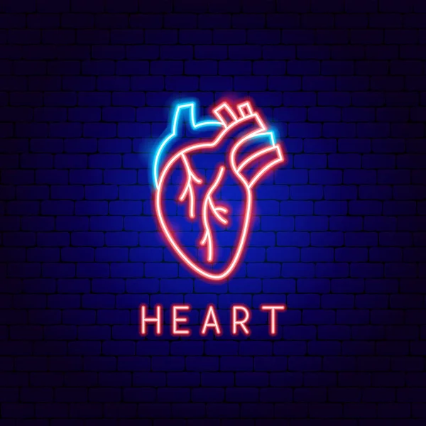 Herz Neon Etikett Vektorillustration Von Medizinischen Menschlichen Gesundheitsobjekten — Stockvektor