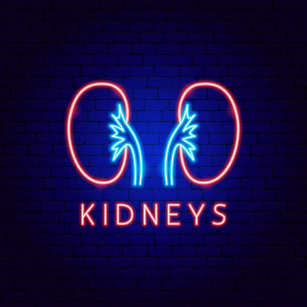 Kidneys Neon Label Vector Illustration Medical Human Health Objects - Stok Vektor