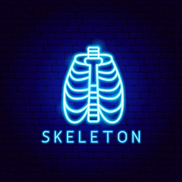 Skelet Neon Label Vector Illustratie Van Medische Voorwerpen Voor Menselijke — Stockvector