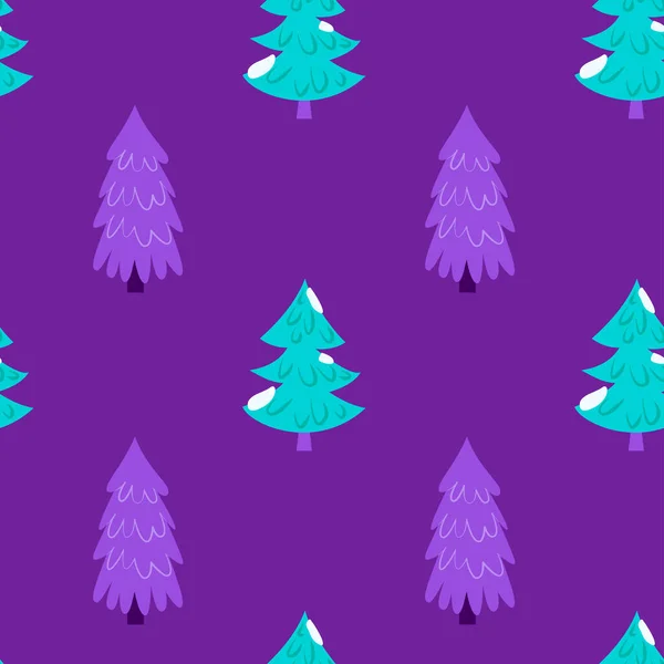 Фиолетовая Рождественская Елка Бесшовный Узор Векторная Иллюстрация Стиля Мультфильма Фоне — стоковый вектор