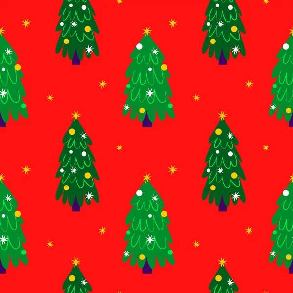Árvore Natal Padrão Sem Costura Vermelho Ilustração Vetorial Desenhos Animados — Vetor de Stock