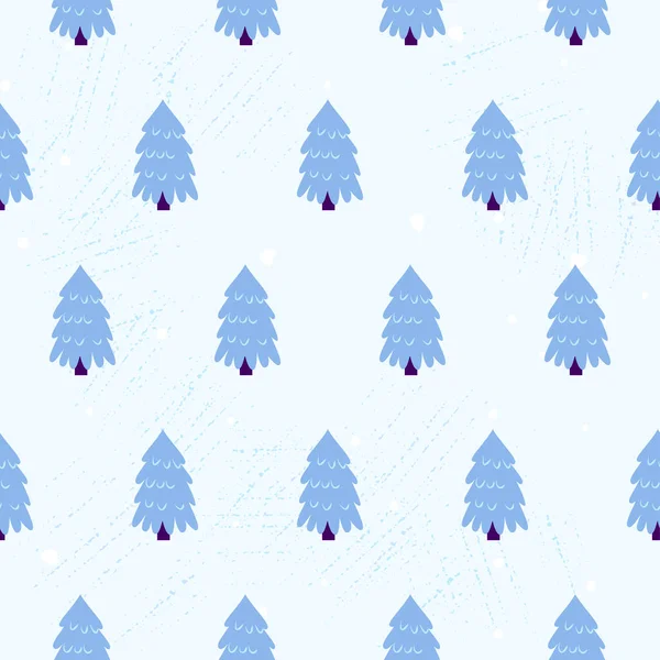Blå Julgran Sömlösa Mönster Vektor Illustration Tecknad Stil Hälsning Säsong — Stock vektor