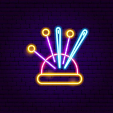 Needle Pin Cushion Neon Sign. Vector Illustration of Craft Handmade Promotion.
