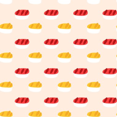 Sashimi Seamless Pattern. Vector Illustration of Japanese Asian Kitchen Cafe.