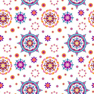 Diwali Mandala Seamless Pattern. Vector Illustration of Indian Holiday Celebration.