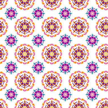Diwali Flower Mandala Seamless Pattern. Vector Illustration of Indian Holiday Celebration.