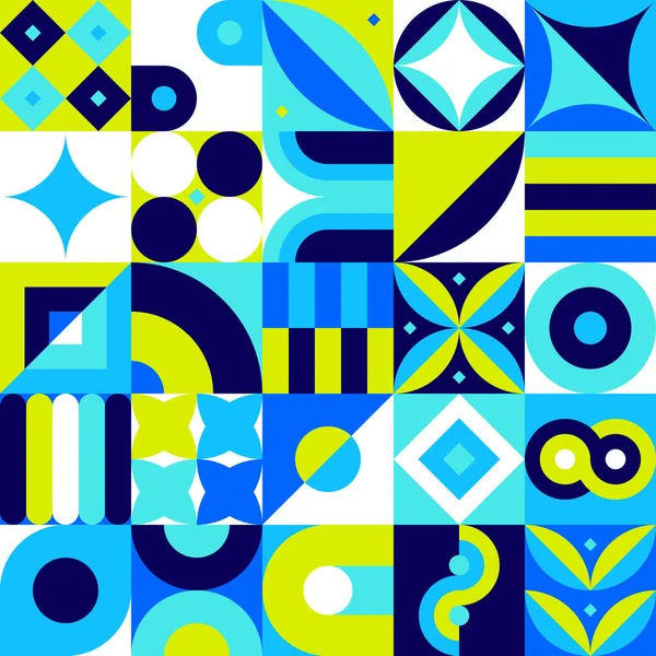 Blue Geometrical Square Seamless Pattern Vector Illustration Polygonal Memphis Style — Vetor de Stock