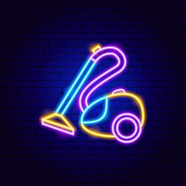 Vacuum Cleaner Neon Sign. Vector Illustration of Household Appliances Promotion.