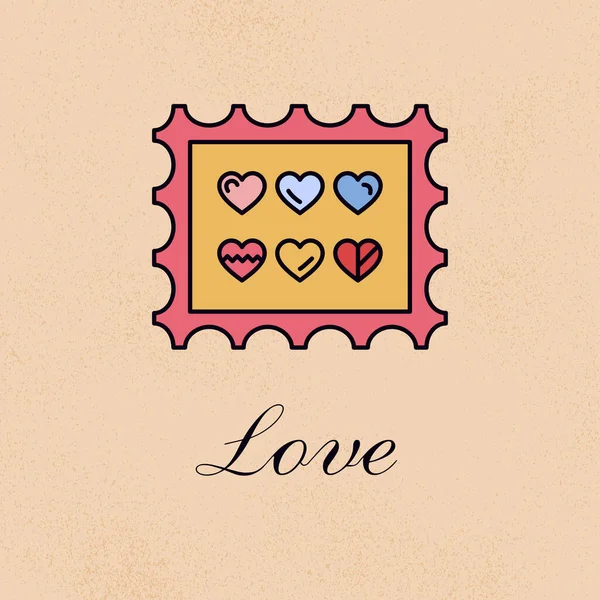 Pieczęć Pocztowa Love Hearts Ilustracja Wektora — Wektor stockowy