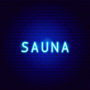 Sauna Neon Metni. Yıkama Prosedürünün Vektör İllüstrasyonu. Temiz ve Yıka. Parlayan Led Lambası Tanıtımı.